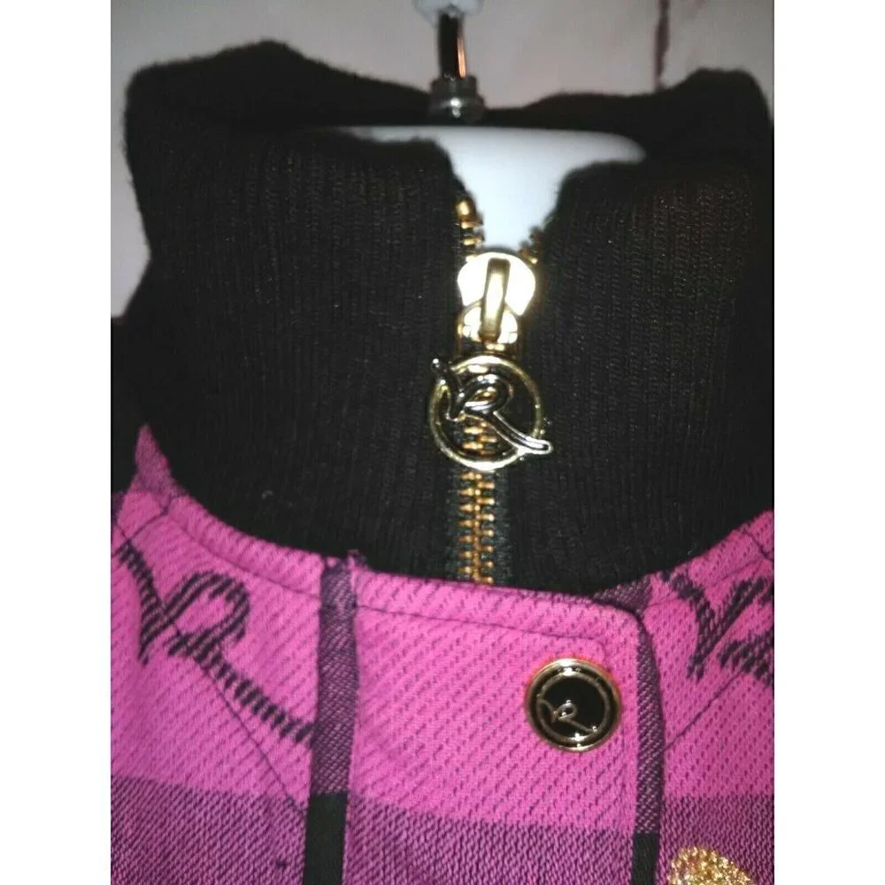 Roca Wear Girls Zip Front Quilted Vest Size 4 Pink Black Plaid